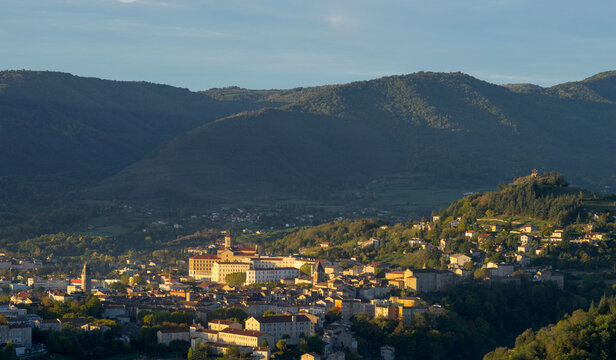 Panorama of the city 07000 Privas France Europe Gateway to the Ardeche in the morning sun