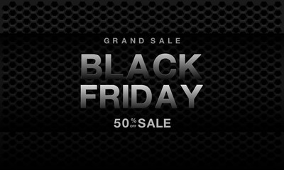 Black Friday sale banner promotion on dark hexagon mesh design modern background vector