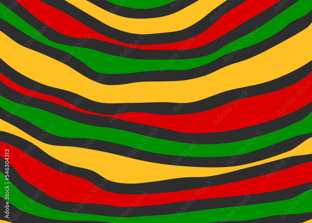 Poster abstract background with colorful wavy and curly lines pattern and with jamaican color theme