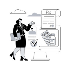Online prescription system abstract concept vector illustration. Online medical prescription system, electronic prescribing, online pharmacy, e-prescribing, digital request abstract metaphor.