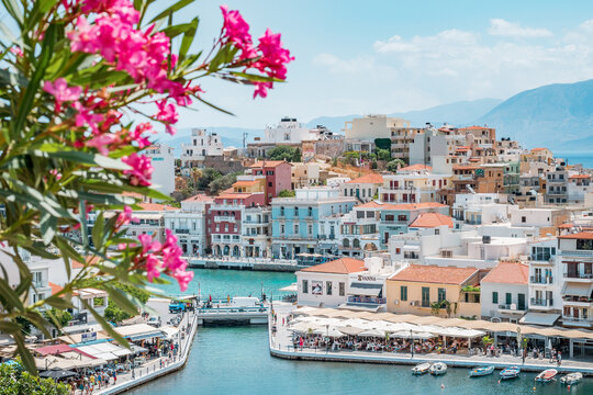 Agios Nikolaos, crete island, greece: view over lake Voulismeni (Vouliagmeni) and the pittoresk harbour city