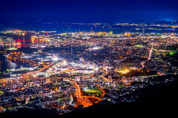 	福岡県　北九州市　皿倉山からの夜景 - obrazy, fototapety, plakaty