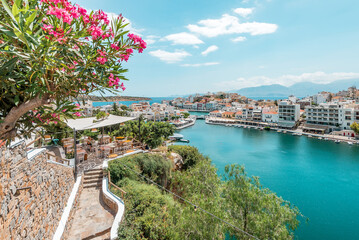 Agios Nikolaos, crete island, greece: view over lake Voulismeni (Vouliagmeni) and the pittoresk harbour city