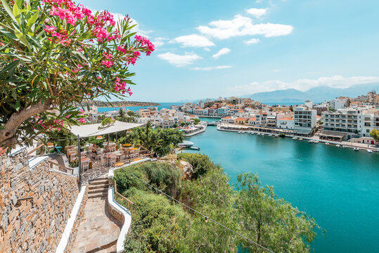 Agios Nikolaos, crete island, greece: view over lake Voulismeni (Vouliagmeni) and the pittoresk harbour city
