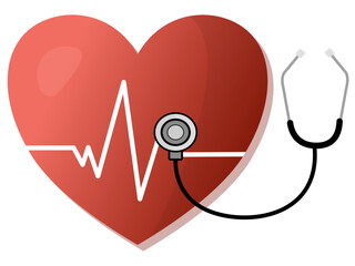 Heart health concept, heart being checked with stethoscope