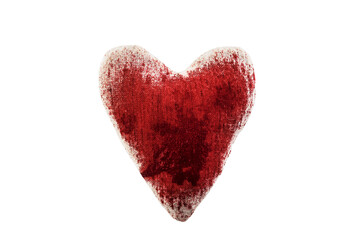 Small heart in red blood isolated on white background with clipping path