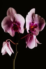 Vertical of pink flowers in bloom isolated on black background