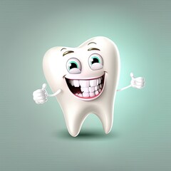 3D realistic happy tooth 2r illustrated illustration. Cartoon dental character. Cute dentist mascot. Oral health and dental inspection teeth. Medical dentist tool.