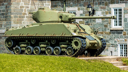 Fototapeta na wymiar M4 Sherman Tank from World War II at The Citadel in Quebec City