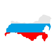 Fototapeta premium Outline of the Russian Federation in colors of national flag. National symbol of Russia vector illustration. on white background. Traveling, culture concept