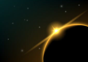 Planet and flare in outer space background. Vector illustration.