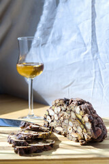 panpepato, artigianale, frutta secca, mandorle, noci, nocchie, pistacchi, mosto, arance, limoni,...