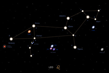 LEO zodiac horoscope star constellation space symbol, horoscope night sky map. vector illustration