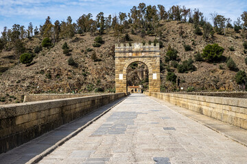 Fototapeta na wymiar Roman bridge over the Tagus, Tajo river in Alcantara, Caceres province, Extremadura, Spain