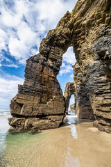 Natural rock arches Cathedrals beach, Playa de las catedrales at Ribadeo, Galicia, Spain