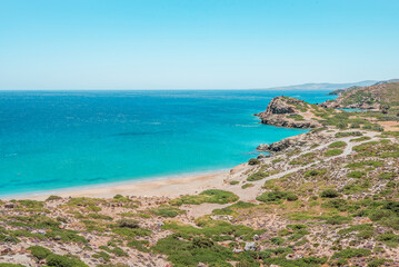 itanos beach, crete island, greece: beautiful sandy coast with natural environment near the cretan city of Sitia 