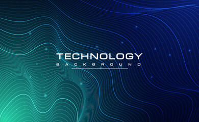 Digital technology contour line blue green background, cyber media world map line, Monochrome abstract futuristic tech, innovation future internet network connection, Ai big data, illustration vector