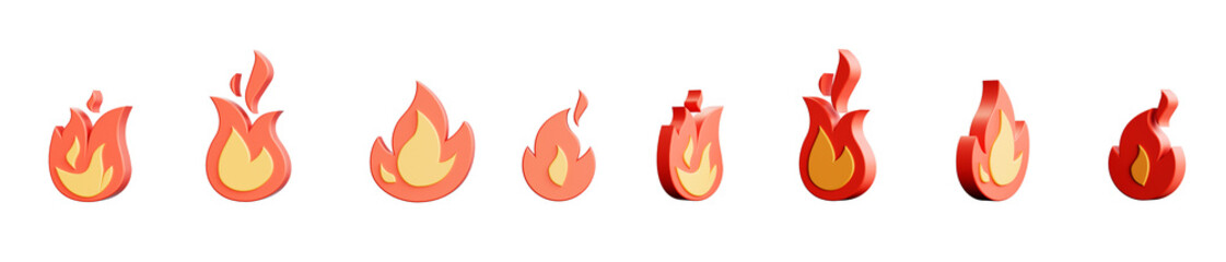 3d fire icons on transparent background. Minimal design 3D rendering illustration.