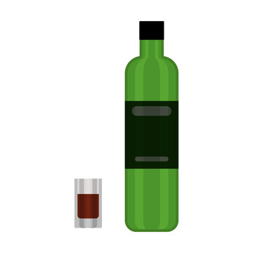 Tequila flat vector illustration. Alcohol bottle with glass cartoon illustration. Alcoholic drinks, beverage concept