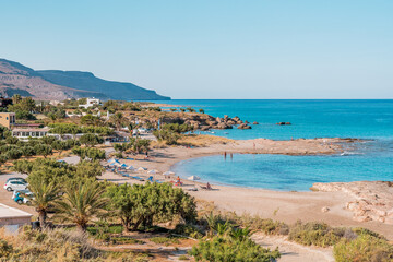 Fototapeta na wymiar xerokampos sitia, crete island, greece: beautiful beach without people and colorful sea at western crete