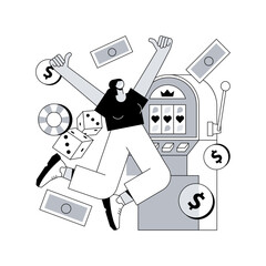 Slot machine abstract concept vector illustration. Online slot machine, casino game, big money winner, jackpot win, gambling addiction, download application, playing experience abstract metaphor.