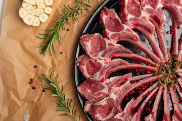 Raw meat, steak on black background