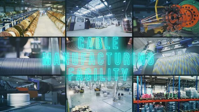 Cable manufacturing facility multiscreen. Cable manufacturing facility colage. Cable manufacturing facility text.