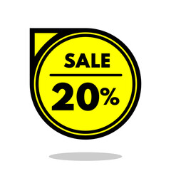 sale 20% off black and yellow circular price stamp with indicator