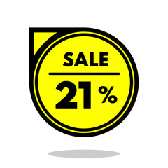 sale 21% off black and yellow circular price stamp with indicator