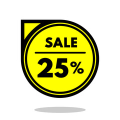 sale 25% off black and yellow circular price stamp with indicator