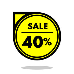 sale 40% off black and yellow circular price stamp with indicator