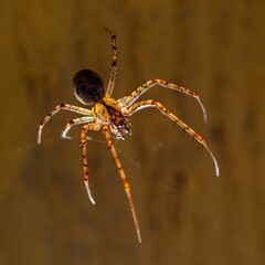 Closeup shot of the giant European cave spider Meta menardi (Tetragnathidae)