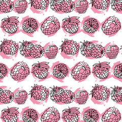 Seamless ornament with raspberries in a linear fashion