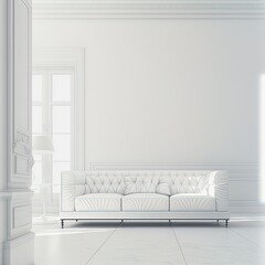 3D rendering of a white room with a sofa High quality illustration