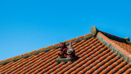 竹富島　赤瓦屋根とシーサー