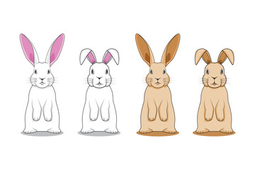 Line art vector of standing white and brown cute rabbit