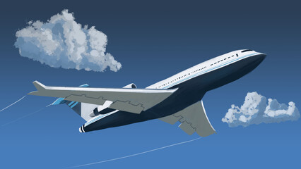 Obraz premium The plane is landing on a clear summer day , Illustration , digital art style