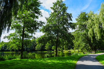 Paddling pond in Bad W&uuml;nnenberg. Nature in the park with a small lake.
