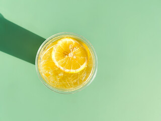 lemon juice, orange juice on green background, summer concept