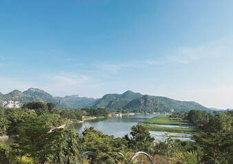 View of landscape nature with river and mountain, Traveling Thailand