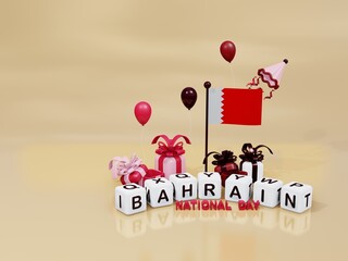 3d illustration bahrain independence day with flag and gift box, perfect for background and illustration