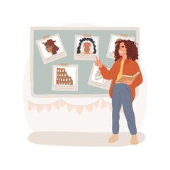 Bulletin board isolated cartoon vector illustration. Middle school, history classroom project work, student presentation, historical facts with pictures, creative bulletin board vector cartoon.