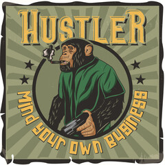Hustler monkey with a gun and a cigarette