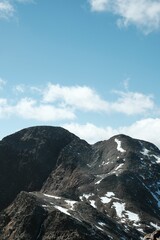 Vertical of Pic D'Estat in Catalonia,Spain under a cloudy blue sky
