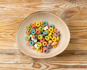 Colorful Breakfast Rings Pile, Fruit Loops, Fruity Cereal Rings, Colorful Corn Cereals