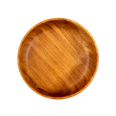 Empty Wood Bowl Isolated, Wooden Bowl on White Background Top View, Rustic Mock Up