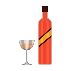 Gin flat vector illustration. Alcohol bottle with glass cartoon illustration. Alcoholic drinks, beverage concept