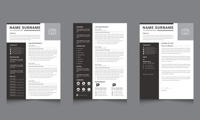 Resume / CV Template, Cover Letter  Layout with Dark Sidebar Accents 