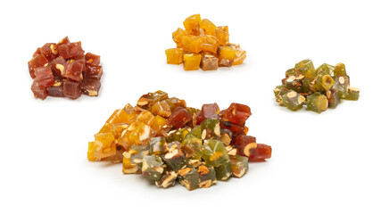 Turkish traditional delight with nuts isolated on white background.