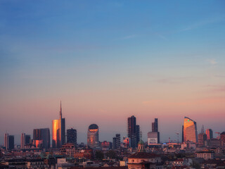 Skyline of Milan city at dusk